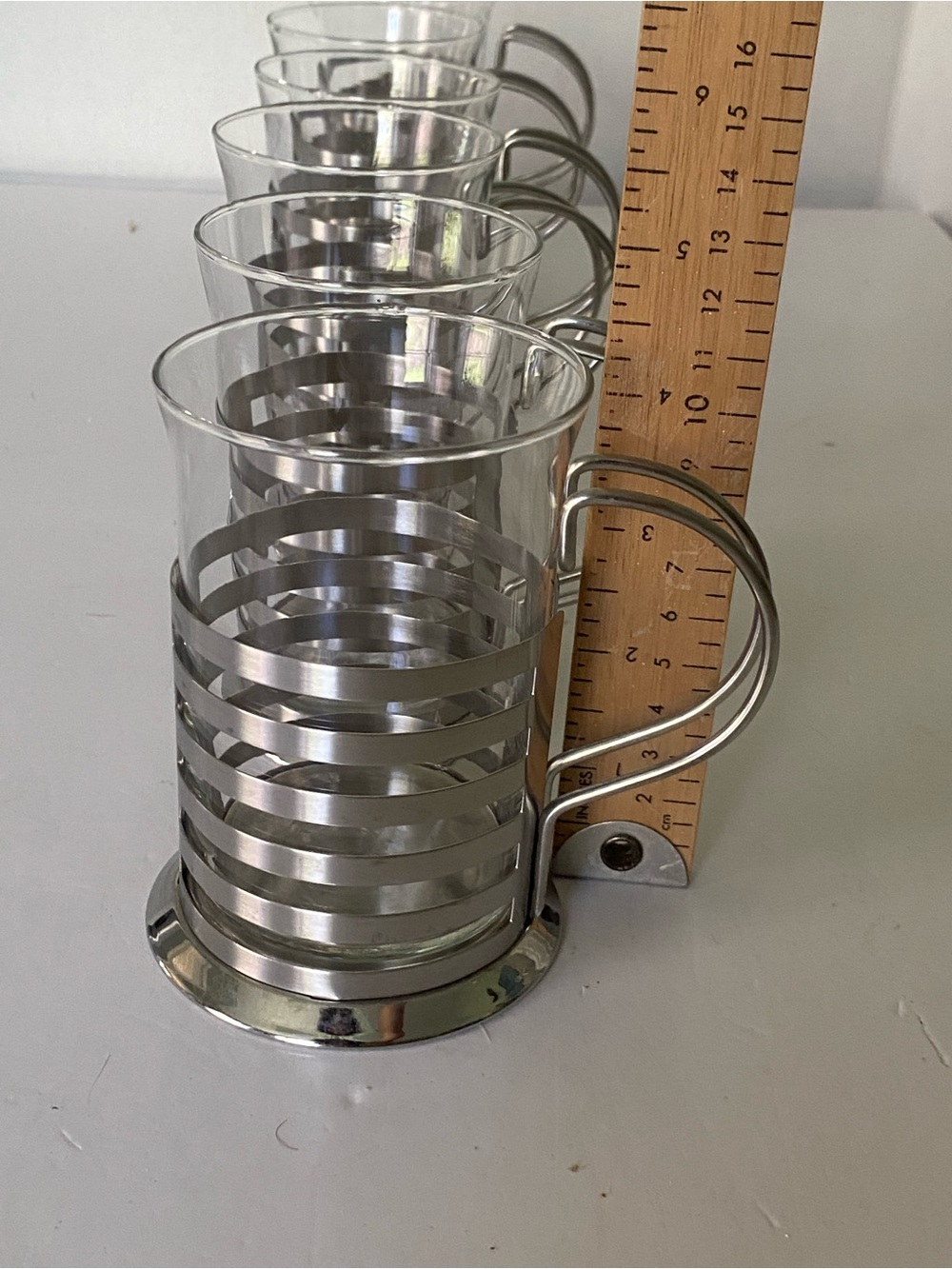 6 Glass Inserts With Decorative Silver Metal Handles - Picture 7 of 7